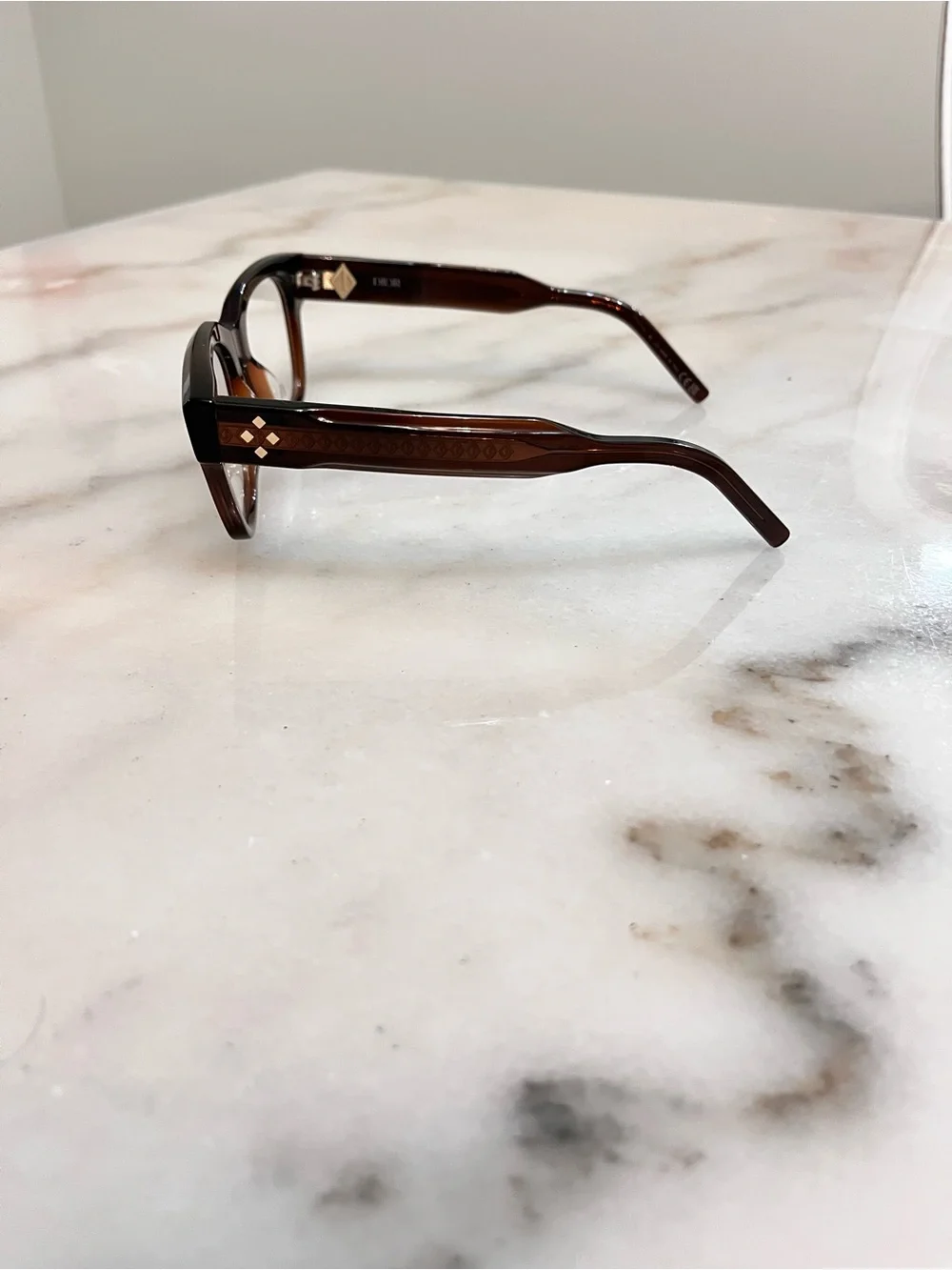 Dior Brown Cat-Eye Acetate Optical Glasses with Diamond Accents